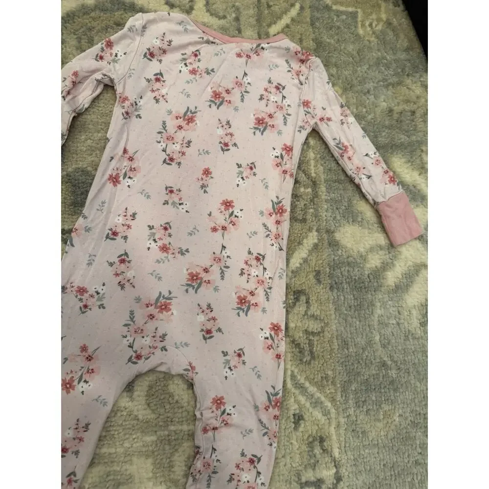 Posh Peanut Pink Floral Bamboo Foldover Feet Zipper Romper 9-12 Months NEW